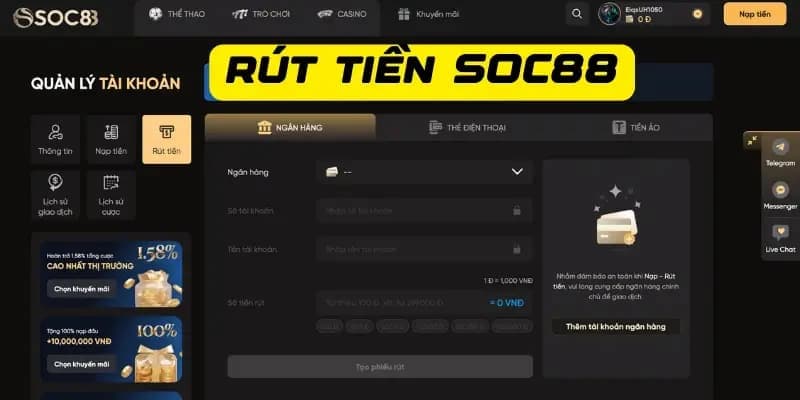 Ưu điểm vượt trội khi rút tiền Soc88